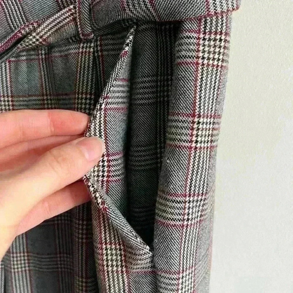 Vero  Moda Women’s Plaid Grey High Waisted Wrap Tie Trouser Office Pants Medium - Picture 4 of 16